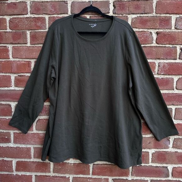 Eileen Fisher Organic Cotton Jersey Long-Sleeve Tee Olive 2X NWOT - Picture 1 of 5
